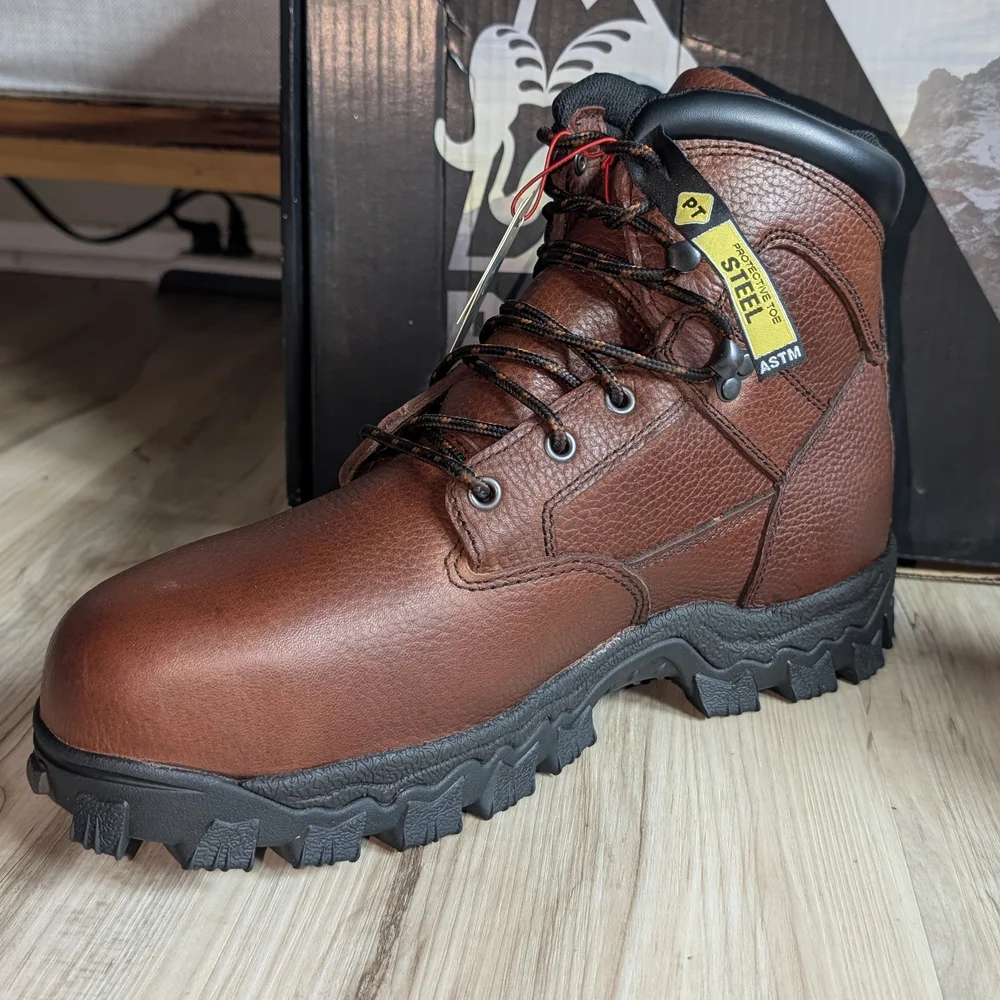 NIB Rocky Alpha Force Men's Brown Leather Steel Toe Waterproof Work Boots sz11.5